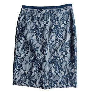 The Limited Navy Blue Floral Lace Pencil Skirt 0/XS Lined Coquette Career Formal